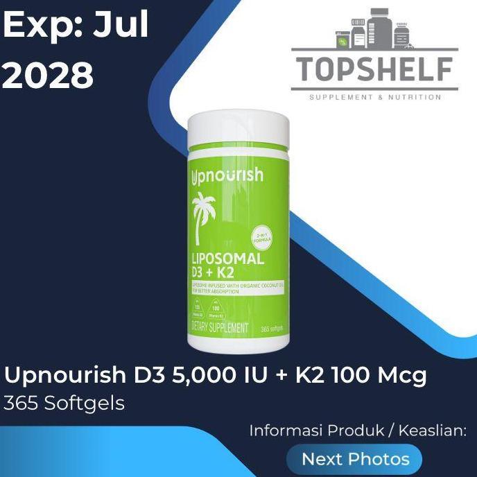 Hololoo- Upnourish Liposomal Vitamin D3 5000Iu + K2 (Mk-7) 100 Mcg Softgels Usa