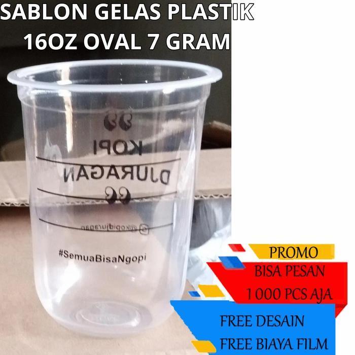 sablon cup plastik 16oz oval murah