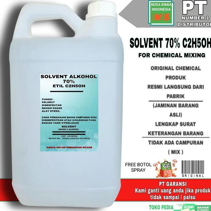 Medikit- Alkohol Food Grade 5 Liter 70% Solvent Solvent Pelarut Kimia Dan Parfum / Solvent