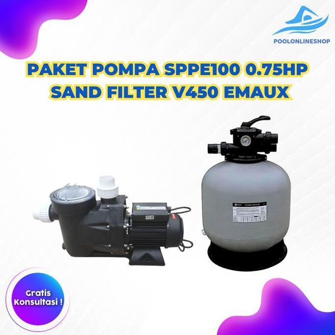 Paket Pompa kolam renang SPPE100 dan Sand filter V450 EMAUX