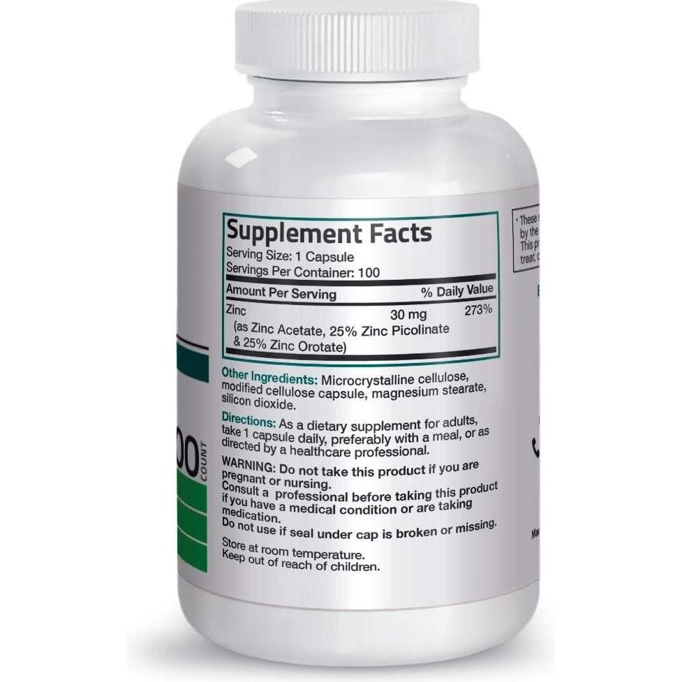 Hololoo- Bronson Zinc Triple Play 30 Mg Zinc Acetate Picolinate & Orotate