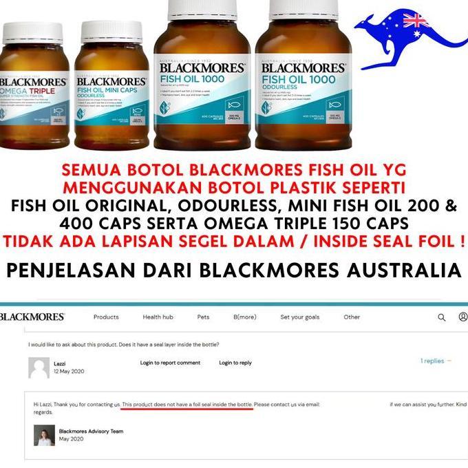 Cod,Bisa- Blackmores Fish Oil 1000Mg 400 Capsules Omega3 Omega 3 1000 Mg Kapsul