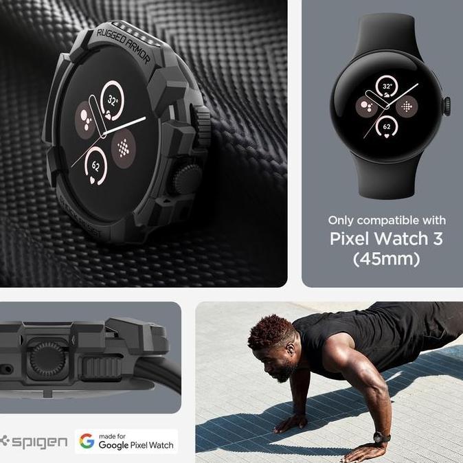 Case Google Pixel Watch 3 45Mm Spigen Rugged Armor Carbon Styly Design Soft Casing Cover Original Ne