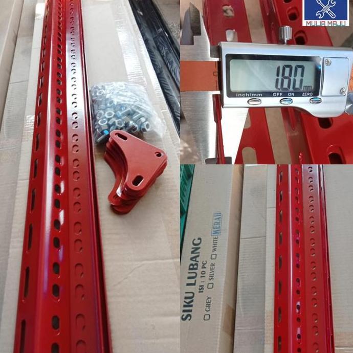 Lansungkirim- Besi Siku Lubang 4Cmx4Cm Panjang 3Meter Tebal 1.8Mili Warna Merah