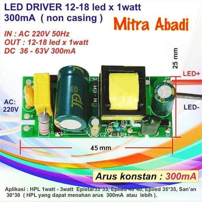 Fastrik- Led Driver 12-18X1 Watt 300 Ma Ac-Dc Tanpa Casing