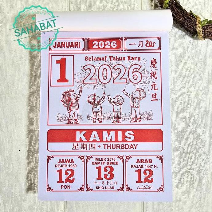 Doxdoc- Kalender Harian Ukuran Jumbo Tahun 2026/Kalender Shio Kuda 2026/Kalender Sobek