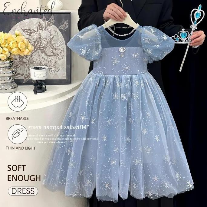 Promo [Enchanted Princess]  2-12 tahun Gaun putri Elsa untuk anak perempuan musim panas baru gaun le