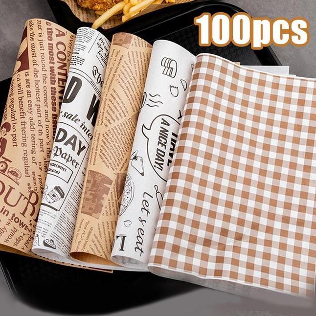 100Pcs 2838Cm Kertas Alas Roti Motif Catur Food Wrapper Kertas Burger