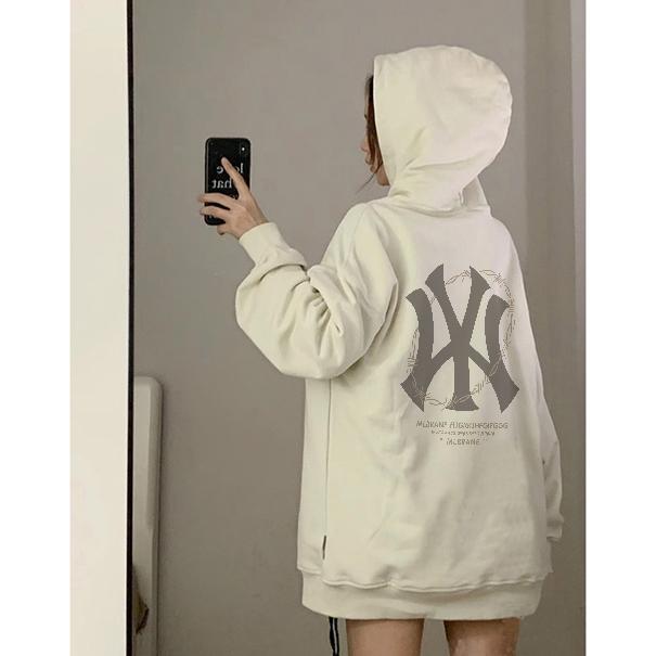 Hoodie Oversize Korean Style MLB Letter Graffiti Hoodie Pullover Causual Baggy Street Style Import K
