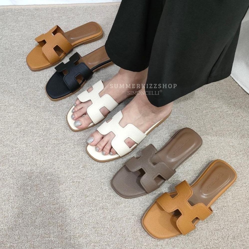 Simoncelli Sandal Flat Wanita | Sandal Wanita | Sandal Korea | Sendal Hitam Black | Sandal Kerja | S