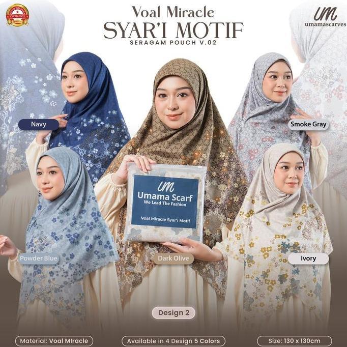 Thebest- Umama SYAR'i MOTIF HIJAB JUMBO Voal Syari KEMASAN Pouch LOGO UM 130x130cm KERUDUNG SEGI EMP