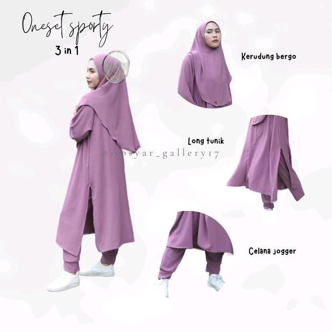 Thebest- REENA Sport Wear One Set Khimar Baju Olahraga Wanita Muslimah Set Hijab Sporty One Set Olah