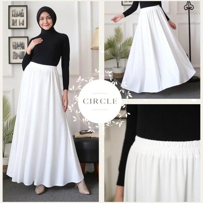 Thebest- Modesee Rok Payung Panjang Putih Polos Wanita Muslim Circle SkirtWhite