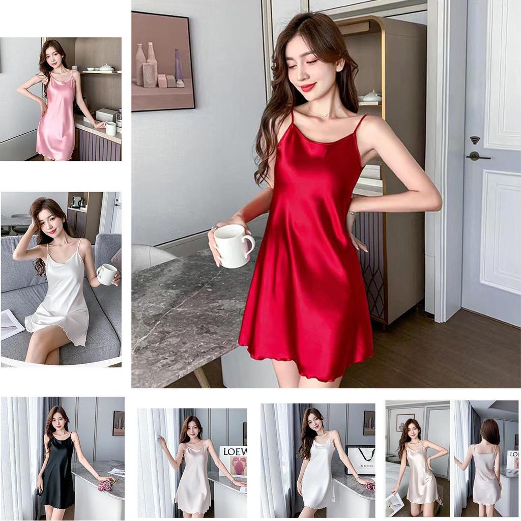 Baju Tidur Daster Wanita Dress Tidur Dress Rumah Dress Satin Silk Sleepwear Santai Hot 7001