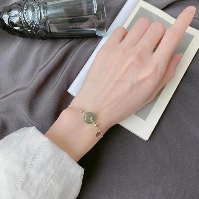 Gelang Wanita Giok Hijau Asli Cantik Liontin Koin Hoki Keberuntungan