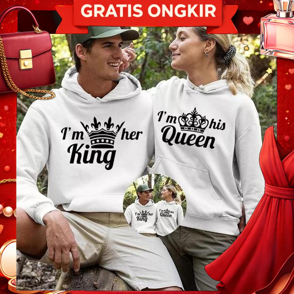 Sweater Hoodie King&Queen Couple Sweater Couple Pria Wanita Hoodie Pasangan Hoodie Couple