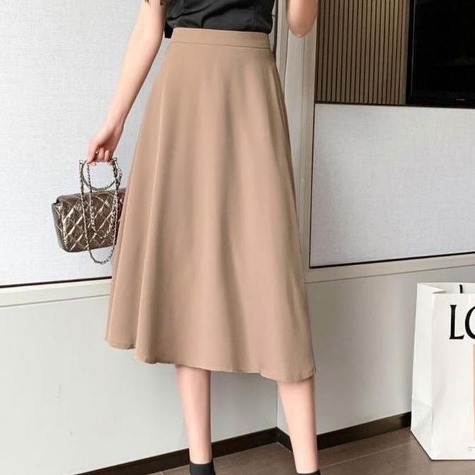 Grade Ori Eleganze-Audy Midi Korean Skirt-Rok Scuba Wanita Anti Kusut 7/8 Jumbo Nyaman Dewasa Karet 