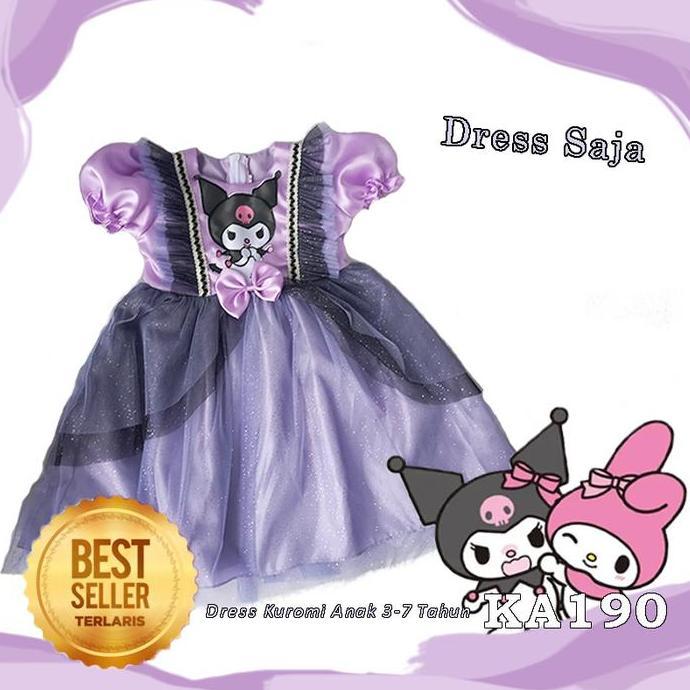 DF396 >> Baju Dress Kuromi Anak Perempuan 4 5 Tahun Gaun Pesta Ulang Tahun Tema Kuromi Terbaru Premi