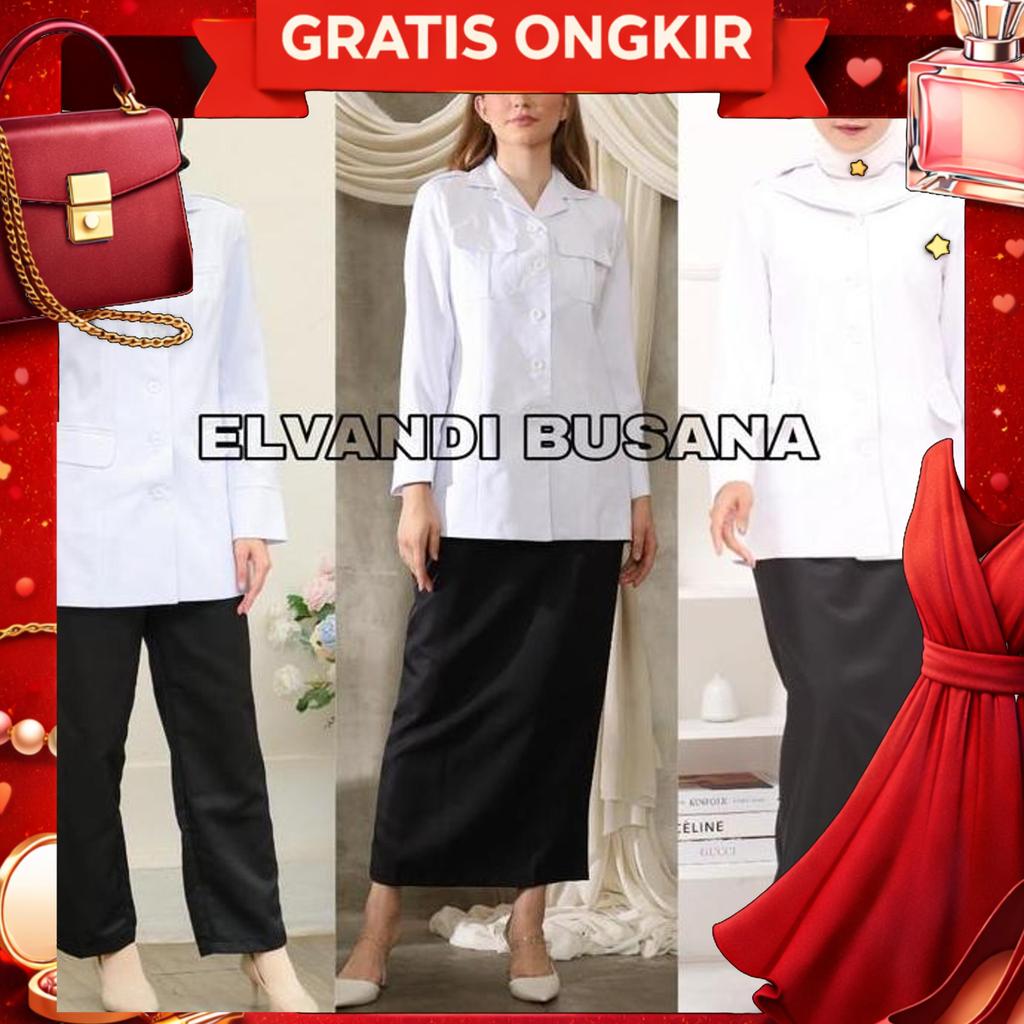 Atasan Putih Jas Wanita / Seragam Kerja Blazer Wanita / Atasan Putih Polos / Atasan Putih Baju Guru 
