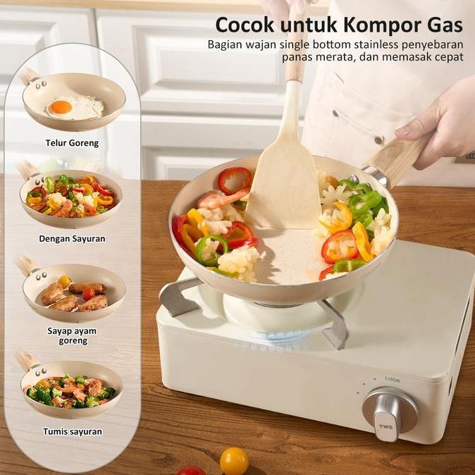 Terpopuler- [Mega Sale] Freemir Teflon Anti Lengket 20Cm Single Bottom Teflon Bonus Set Piring Grani
