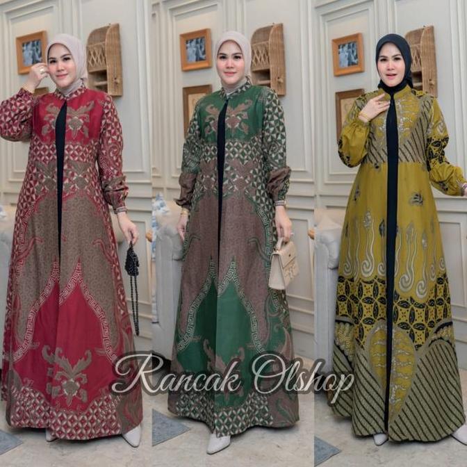 Gamis Pesta Batik Kombinasi Jetblack Dress Batik Kondangan Terlaris Busui Muslim Wanita