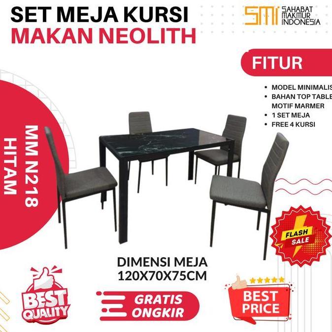Terlaris Set Meja Kursi Makan Marmer Mm N218 Hitam / Meja Makan Minimalis 4 Kursi