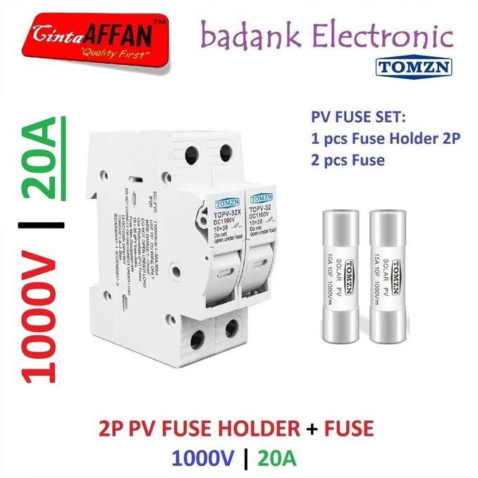 Promo 20A - PV DC Fuse Holder 2P with Fuse 20 A 1000V Solar Cell Panel Surya Diskon