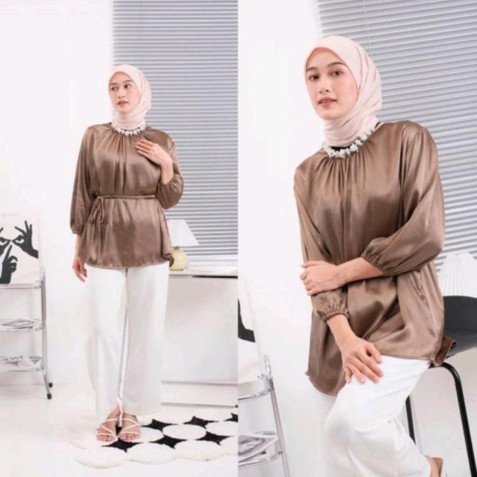 Thebest- FLORE BLOUSE SATIN SILK KEMEJA WANITA MUSLIMAH TERMURAH BTCSOLO PANJANG JUMBO BESAR PREMIUM