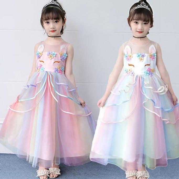 Gaun Pengantin Anak Unicorn Princess Panjang 3-12 Tahun untuk Acara Spesial