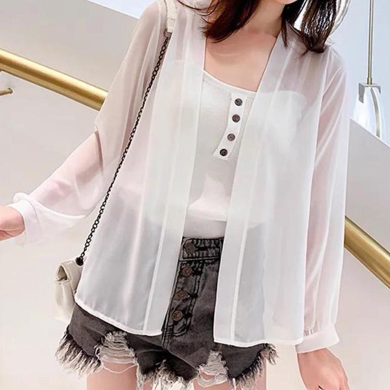Viral  Outer Transparan Korea Style / Cardigan Kasual Wanita /Outer Ceruti Lengan Panjang