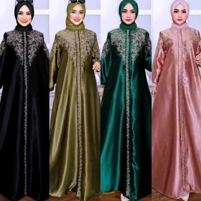 Gamis Mewah Cristal Sutra Satin Terbaru. Muslim Bordir Wanita Pesta Kondangan Cantik