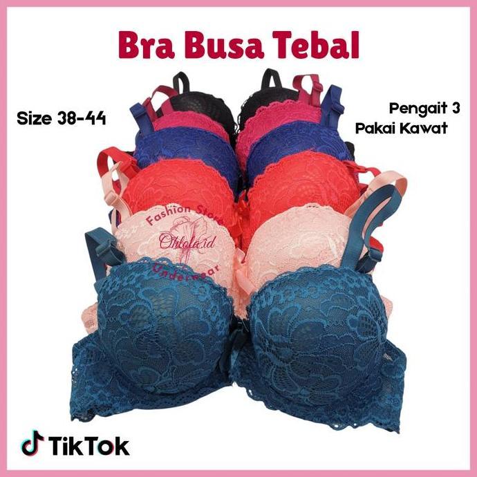 3 Pcs Bra Wanita Dewasa Busa Tebal Kawat Bh Renda Motif Cantik