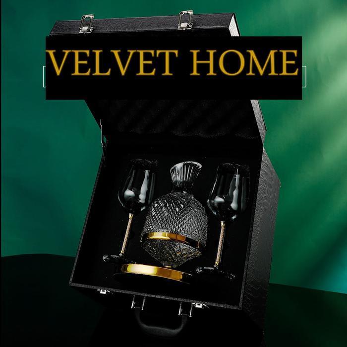 Gelas Wine Rolling Decanter SET Hampers Natal wedding imlek gift Gold