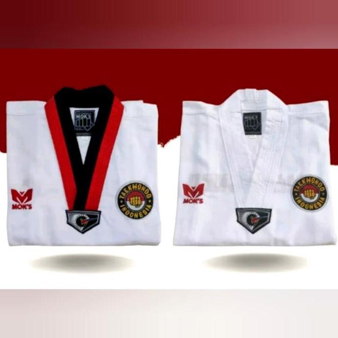 Baju seragam Taekwondo/DOBOK moks pemula MOK'S kerah putih/merah hitam