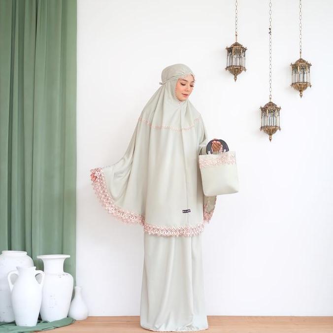 Mukena Dewasa Katun Renda Safeena Kalung By NAI-RHU  atasan  bawahan  cantik  Bordir Lembut Panjang 