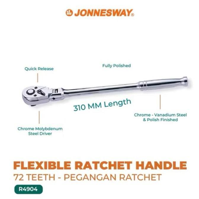 Grosir Jonnesway Gagang Kunci Rachet 1/2" Fleksibel 72 Gigi Handle Flexible 72 Teeth