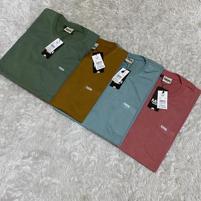 Paket 4 Pcs Kaos Polos Pocket Saku Pria Wanita MBN L XL XXL | Kaos Distro Cowok Polos Saku Kantong M
