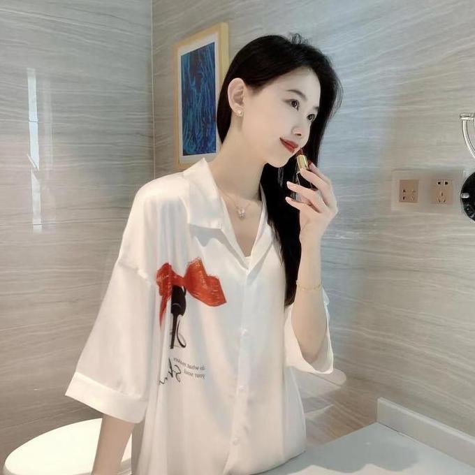 Terpopuler- 2025 Fanmu Daster Rayon Home Dress Rayon   Baru Baju Tidur Sutra Es  Tipis Lengan Pendek