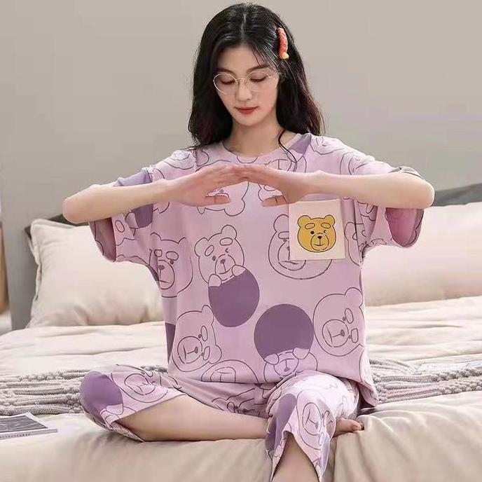 Terpopuler- Ajw Shop Baju Piyama Wanita Celana 7/8 | Piyama Remaja Celana 7/8 | Baju Tidur Remaja Ce