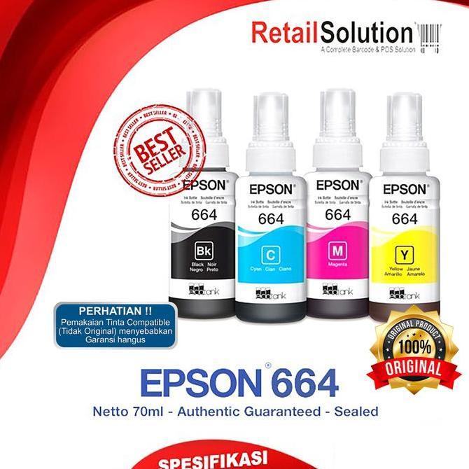 Solid- Tinta Epson 664 1 Set Warna Cmyk - Tinta L120 L310 L360 L405 L565 L210