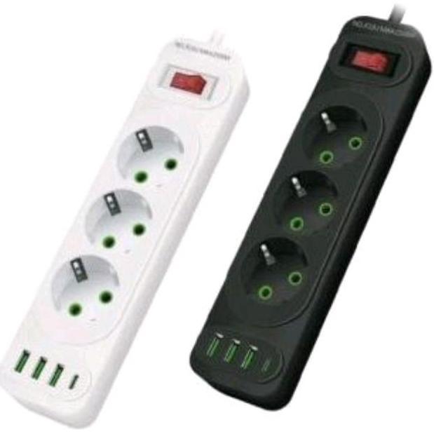 HARGA DISC - power socket listrik 7in1 usb typeC colokan switch on off steker 2500W type C 2500 watt