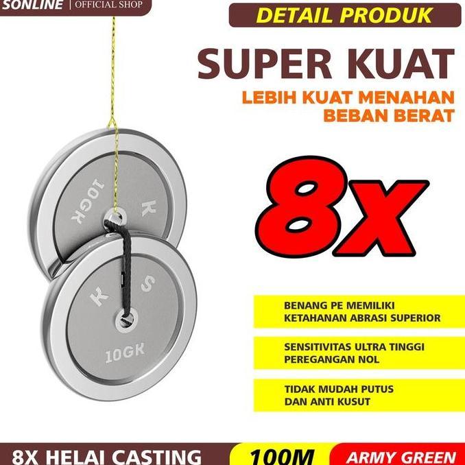 Codbisa- Sonline  Tali Pancing Pe Megabarra 8X 100M 8 Helai Warna Colorfull Alat Ikan Joran