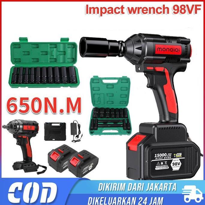 DORMINO Set bor listrik murah Bor impek pembuka baut motor Cordless Impact Wrench high torsi Brushle
