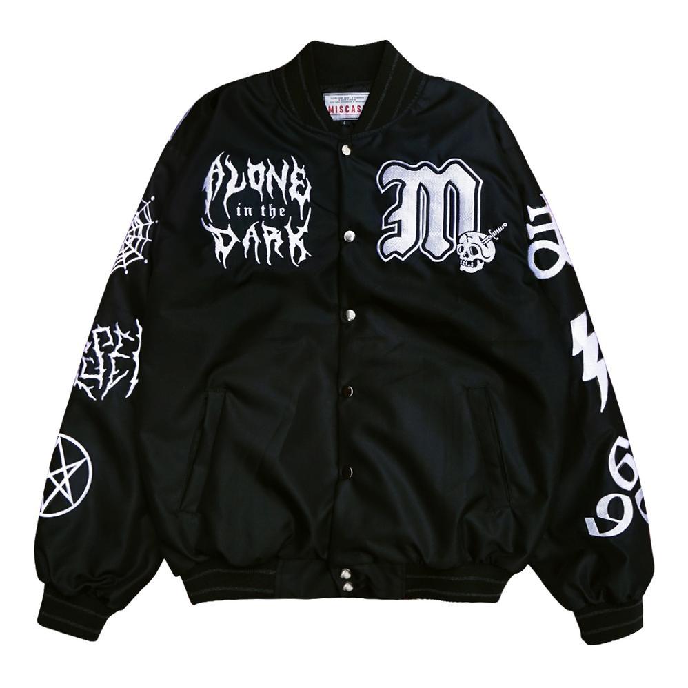 Terbaru Miscast Varsity Jaket Vintage Medusa Hitam