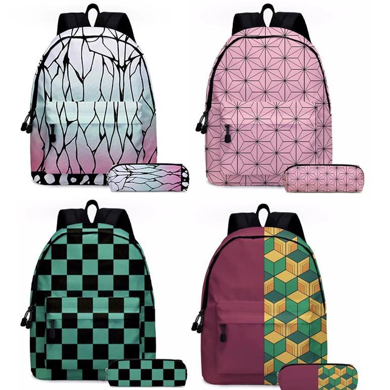 2pcs Set Anime Demon Slayer Series Tanjirou Nezuko Zenitsu Kochou Shinobu Backpack Schoolbag Bag Stu