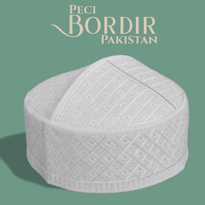 Peci putih pakistan motif bordir CS