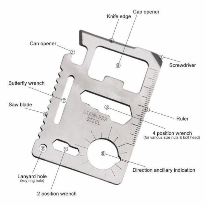 ] Pisau kartu multifungsi stainless survival kit 11 in 1 tool card ORI