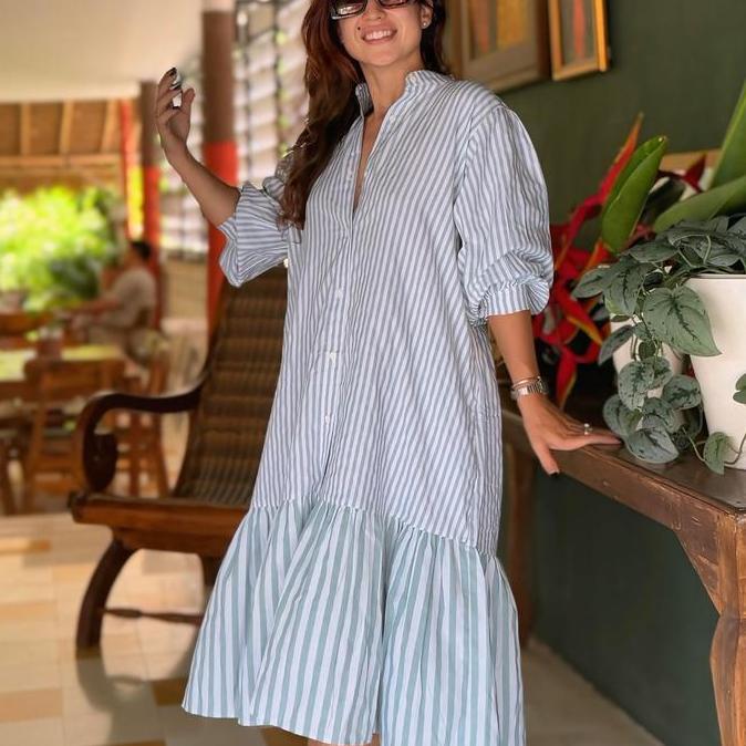 Promo DELILAH midi poplin dress katun stripes hijab busui friendly Diskon