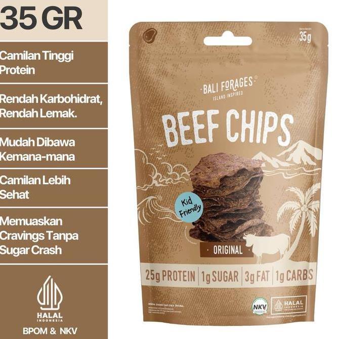 toyshanna55 - bali forages beef chips original 35 gr camilan tinggi protein rendah karbohidrat halal