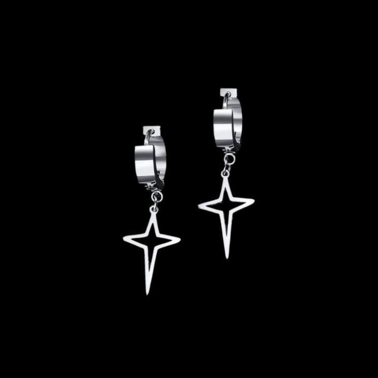 Murah Anting Titanium Pria Tindik Jepit Model Cowok Korea Casual Pilihan Silver Hitam